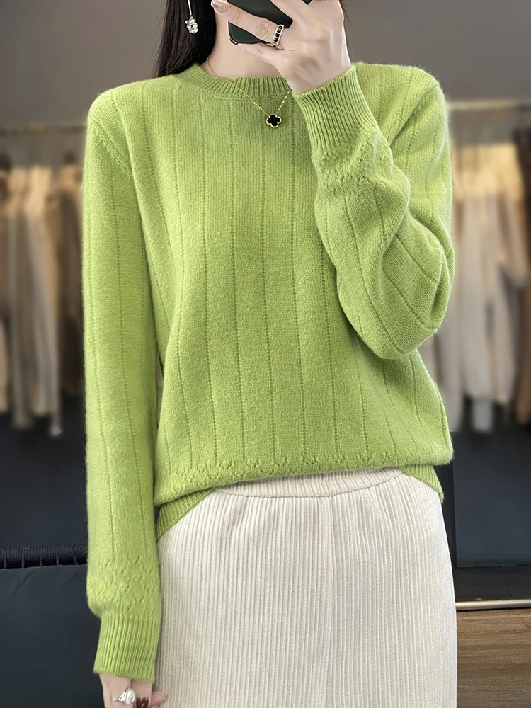 

100% Merino Wool Women's Hoodie Round Neck Autumn Winter Casual Fashion Knitted Cashmere Sweater
