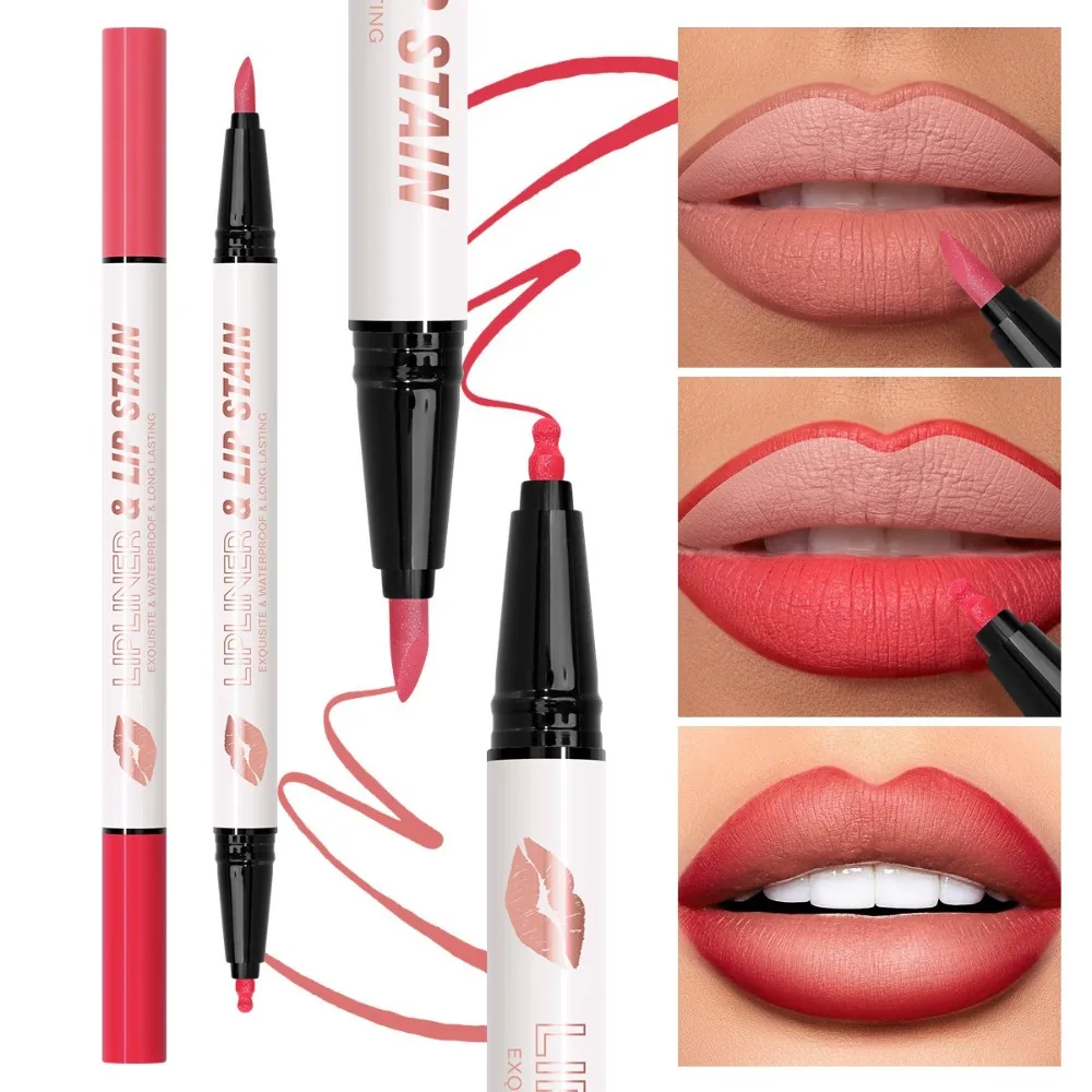 Trucco labbra 6 colori di alta qualità Matita per labbra a doppia testa 2 in 1 Matita colorata per sopracciglia facile da colorare per le donne