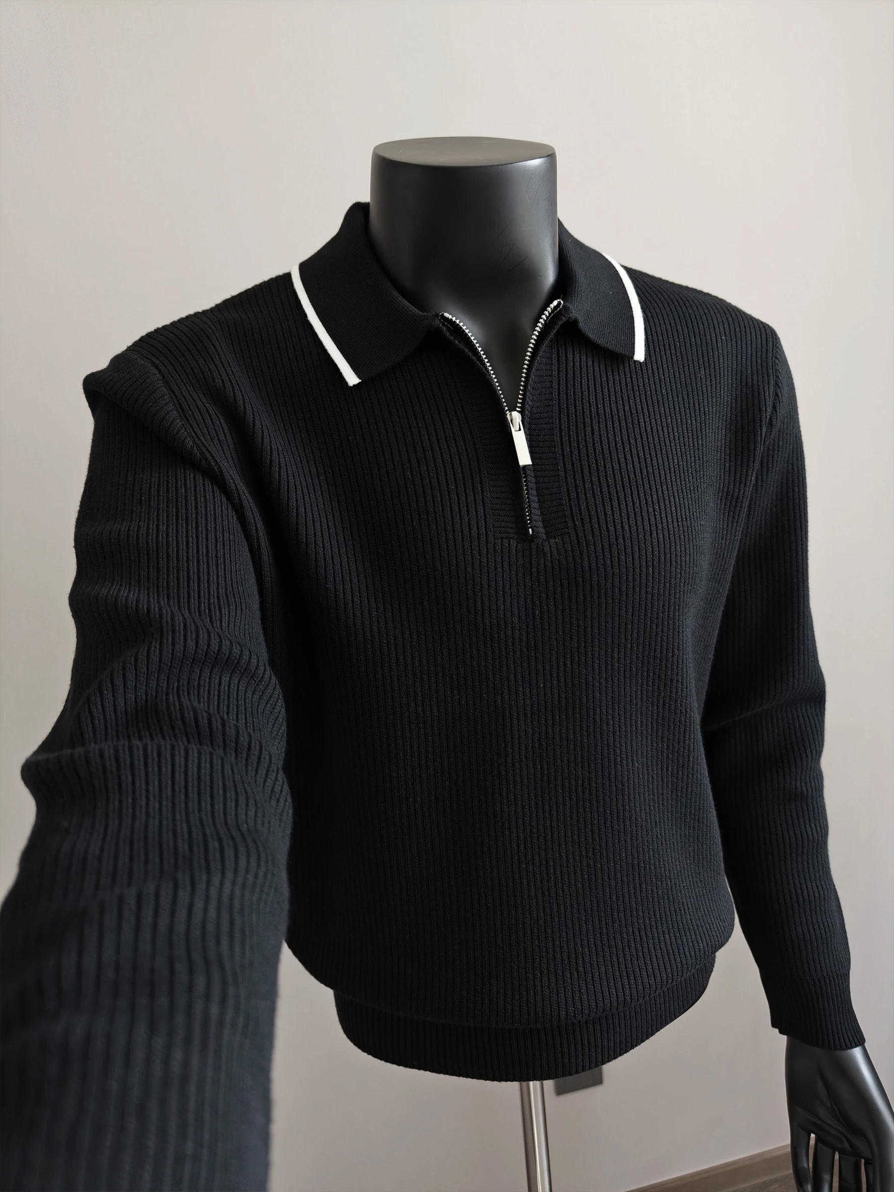 

Мужской вязаный свитер с воротником на молнии, осенне-зимний, в стиле ретро, с эффектом высокого качества, базовый слой, в полоску