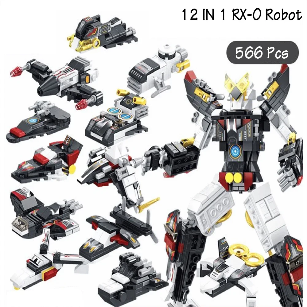 566 Pcs 12 In 1 RX-O Robot Building Blocks Sets Bricks Toy Transform Cars Birthday Toys Kids Children Gifts for Boys