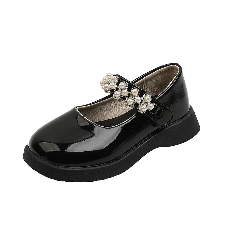 Girls Patent Leather Shoes for Wedding Party Black White School Shoes Kids Pearl Princess Shoes Fashion Versatile Mary Janes