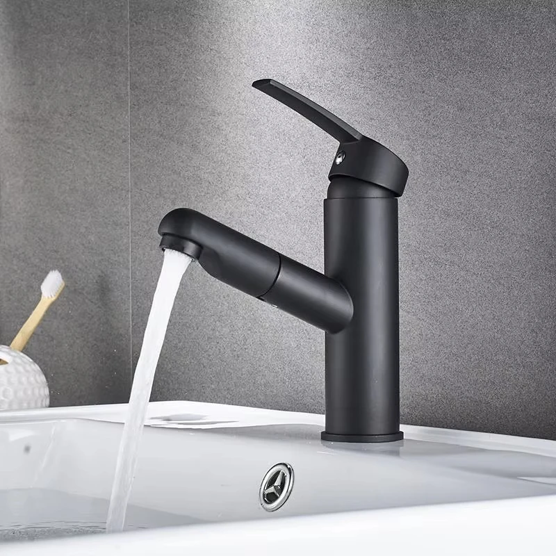 Single handle pull-out bathroom sink faucet hot and cold water countertop installation water use mode