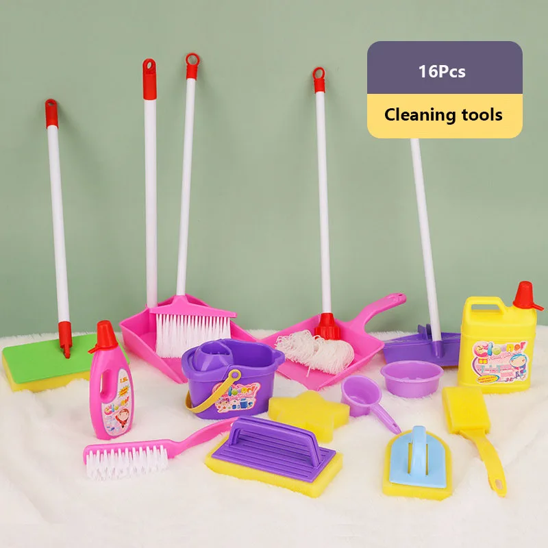 Simulation Home Appliances Cleaning Toys Pretend Play Children Housework Supplies Kit with Dustpan Broom Bucket Mop Cleaner Tool