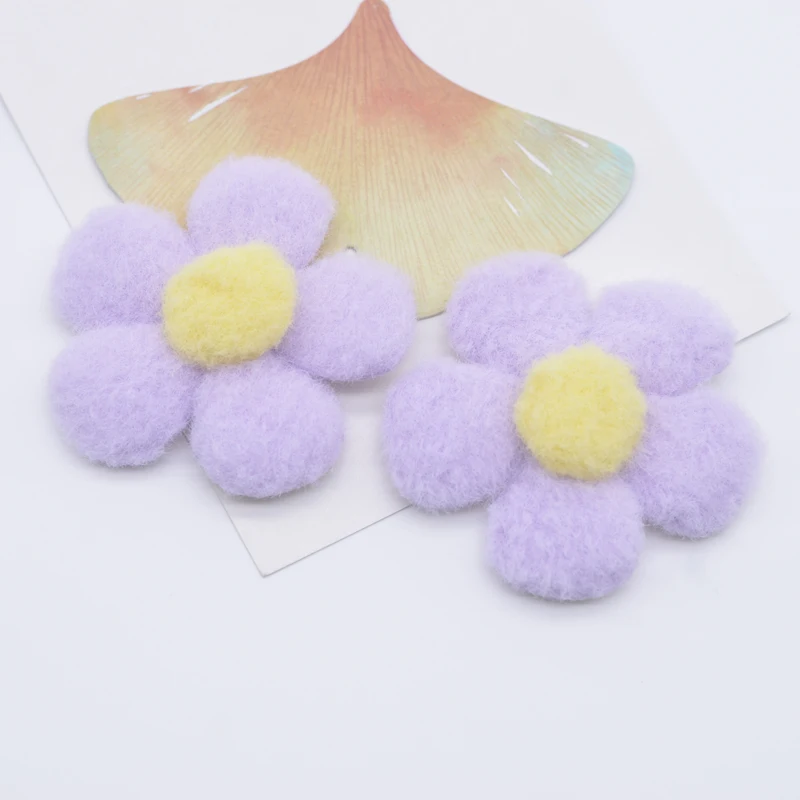 16Pcs 55mm Padded Plush Flower Applique for DIY Headwear Hair Clips Bow Decor Accessories Clothes Hat Shoes Sewing Patches