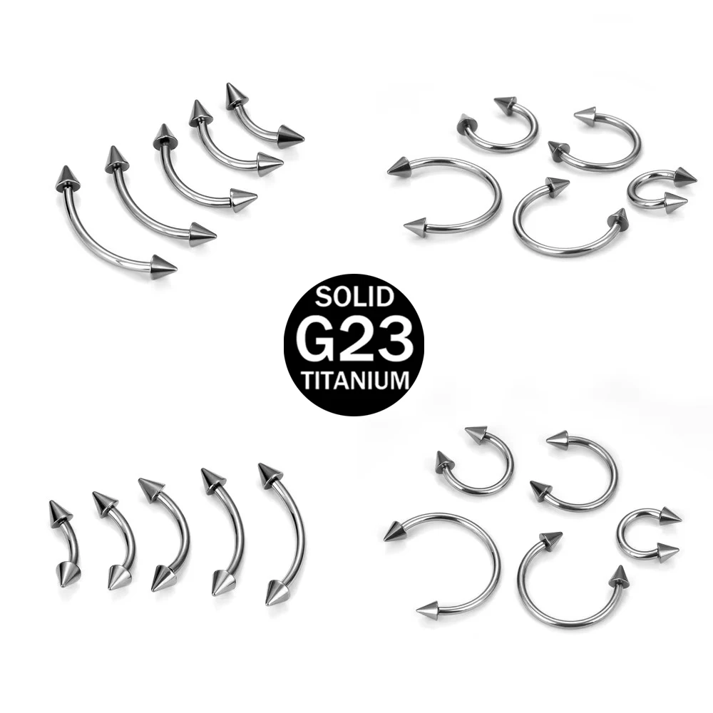 10PCS ASTM F136 Titanium Piercing Kit Basic Horseshoe Circular Barbell Flat Back Stud Spike Ball Eyebrow Lip Septum Body Jewelry