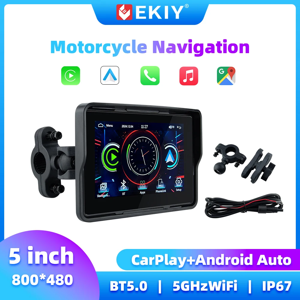 

EKIY 5 Inch Motorcycle Screen Portable Motorcycle Navigation Motorcycle Carplay Android Auto GPS Screen Wireless Carplay Motor