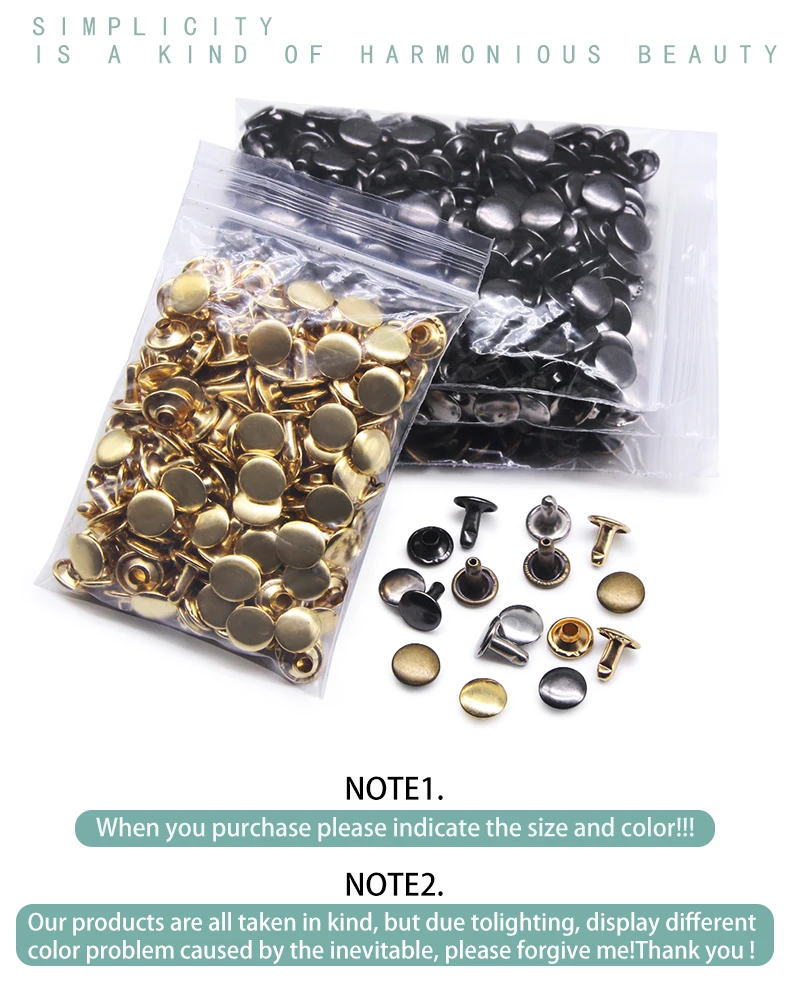 Neue 100sets 5/6/7/8/9mm Messing Metall Doppel Kappe Nieten Studs Runde niet Für Leder Handwerk Tasche Kleidungsstück Handgemachte DIY Zubehör – Detail 8