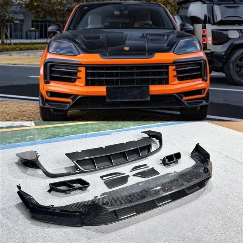 

For Porsche Cayenne 2018 2019 2020 2021 2022 2023 2024 2025 ReaI Dry Carbon Fiber Bumper Front Lip Rear Diffuser Spoiler Kit
