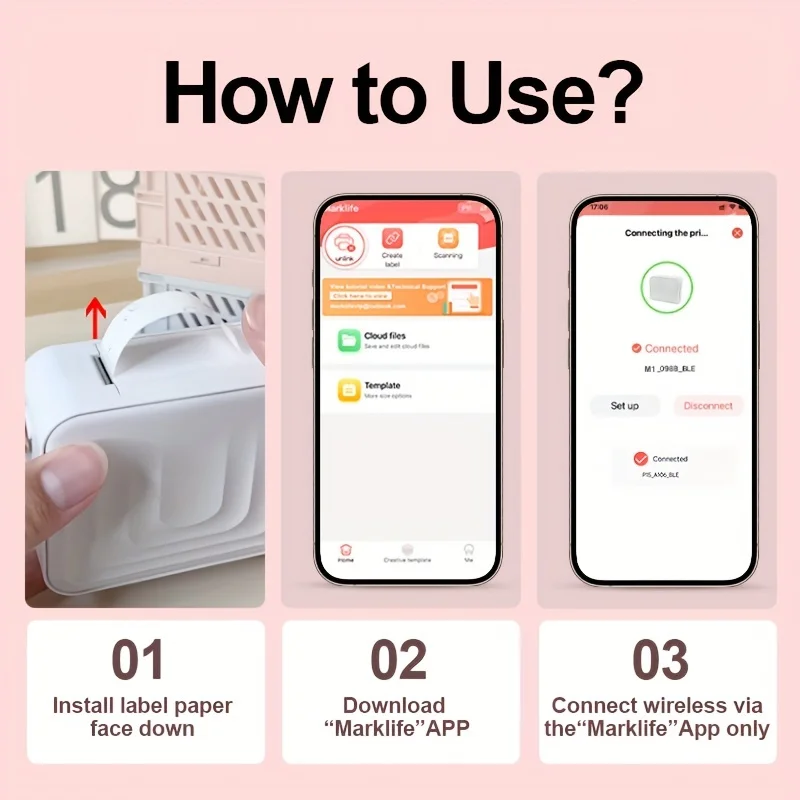 M1 portable ink free Bluetooth mini thermal label printer, similar to D30P15 D11 D101 D110 printer, or corresponding consumables image 3