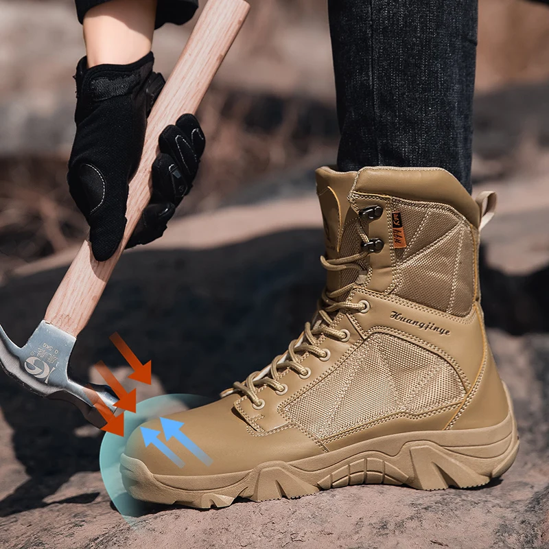 

Men's Military Tactical Boots Army Boots Men Side Zipper Military Boots Men Anti-Slip Ankle Boots Work Safety Shoes Hiking Shoes