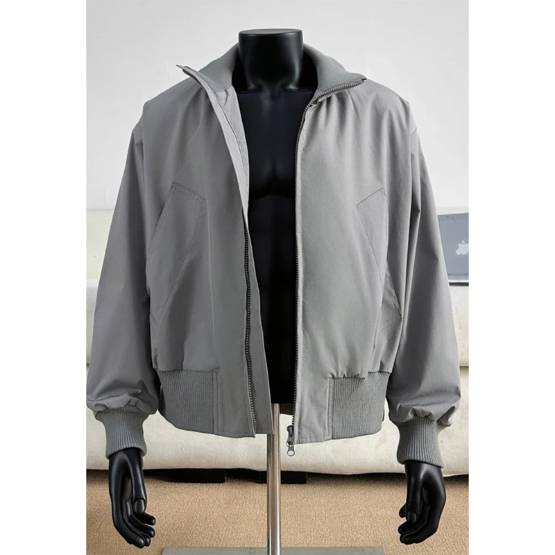 Mannen Volledige Rits Stand Kraag Bomberjack Lente Herfst Koreaanse Retro Casual Bovenkleding Effen Kleur Veelzijdig Vest Jas Man