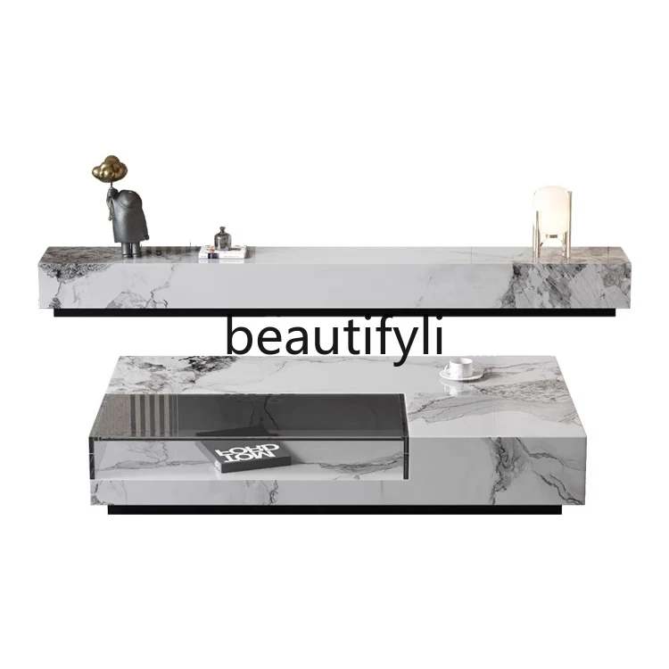 

Italian minimalist rectangular rock slab coffee table simple modern living room household glass coffee table villa