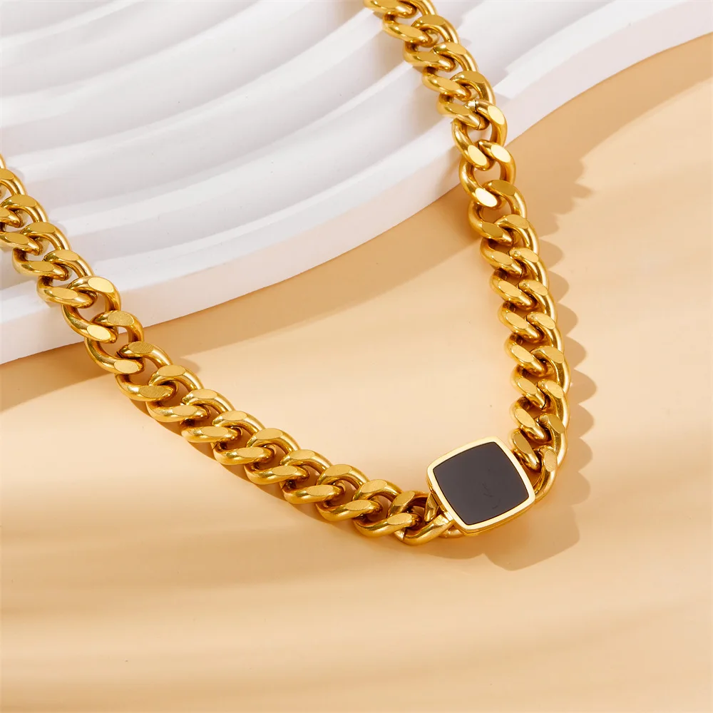 

Off-the-shelf titanium steel necklace thick chain Cuban chain summer non-faded female hip hop Ins style stainless steel high-gra