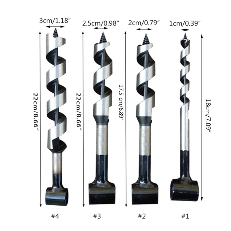Durable Auger Bit Set 65# High Carbon Steel Woodworking Hand Drill for Drilling in Most Kinds of Woods Outdoor