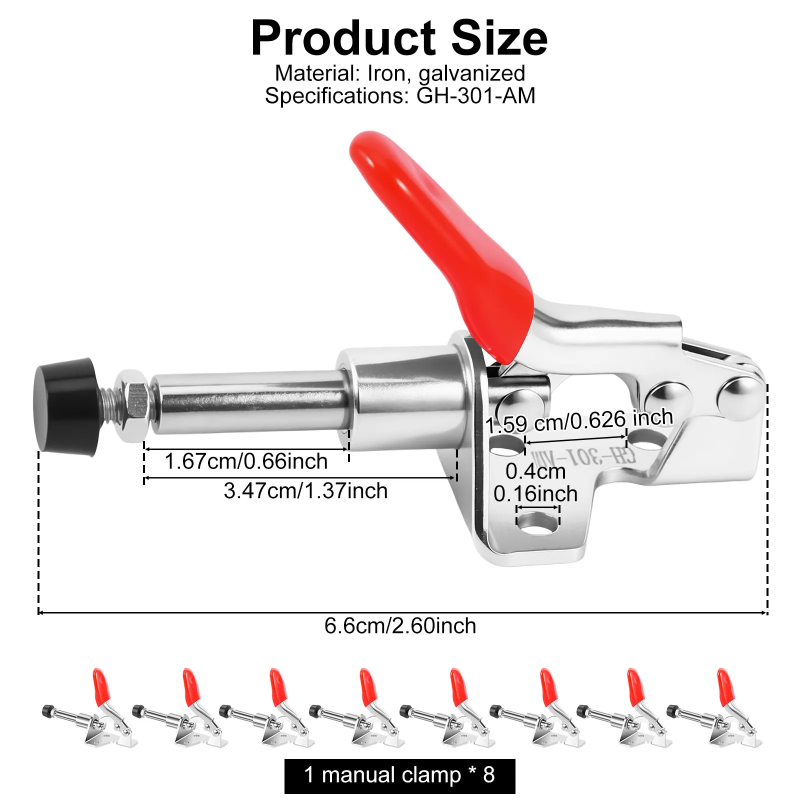 8Pcs GH-301-AM Push Pull Stroke Toggle Clamp 100Lbs 45Kg Quick Release Clamps Hand Tool for Woodworking Jig Fixture PCB Welding