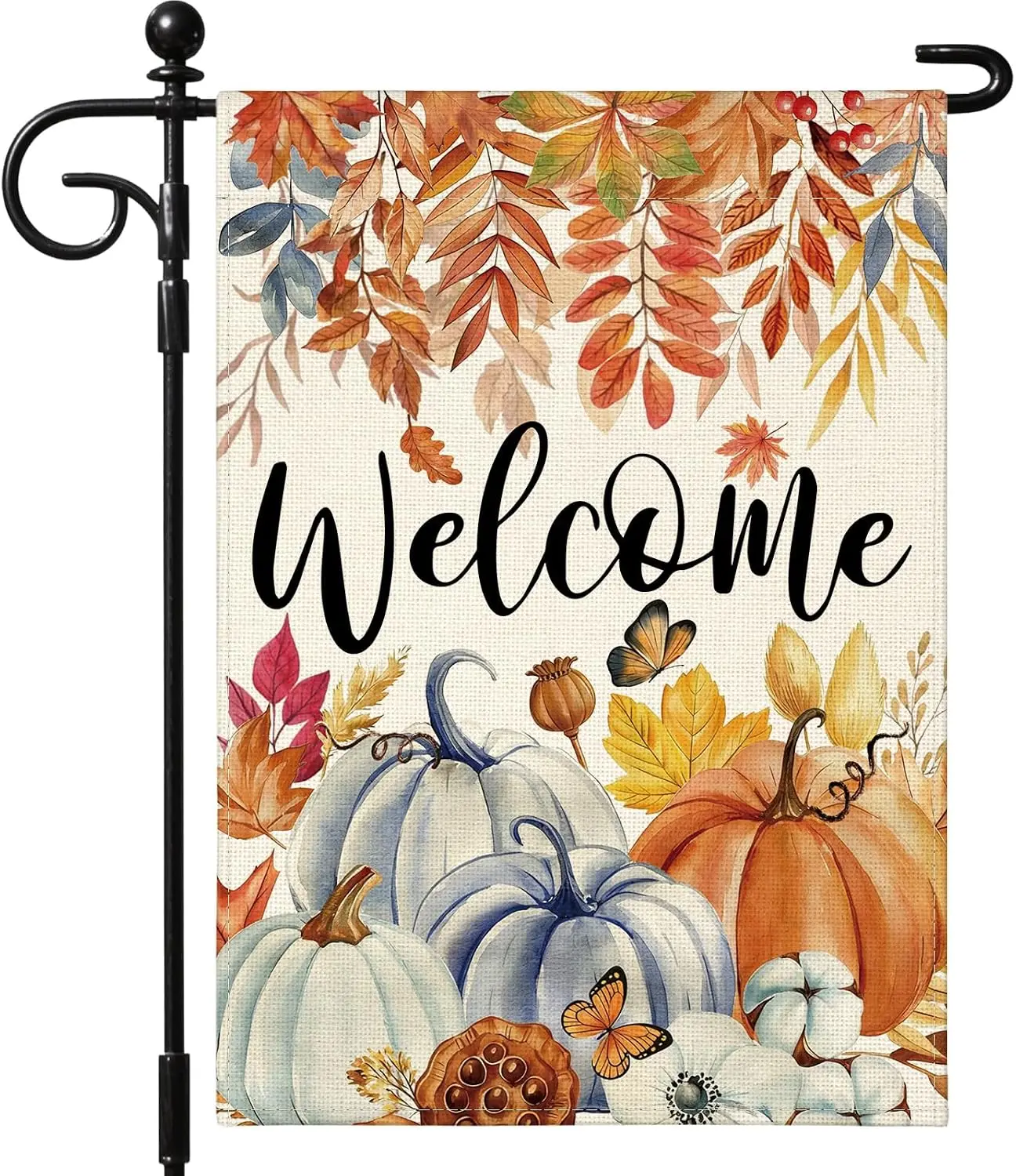 Artscope Pumpkin Leaves Fall Garden Flag 12x18 Inch Double Sided for Outside, Autumn Thanksgiving Welcome Garden Flag for Ho PPZ