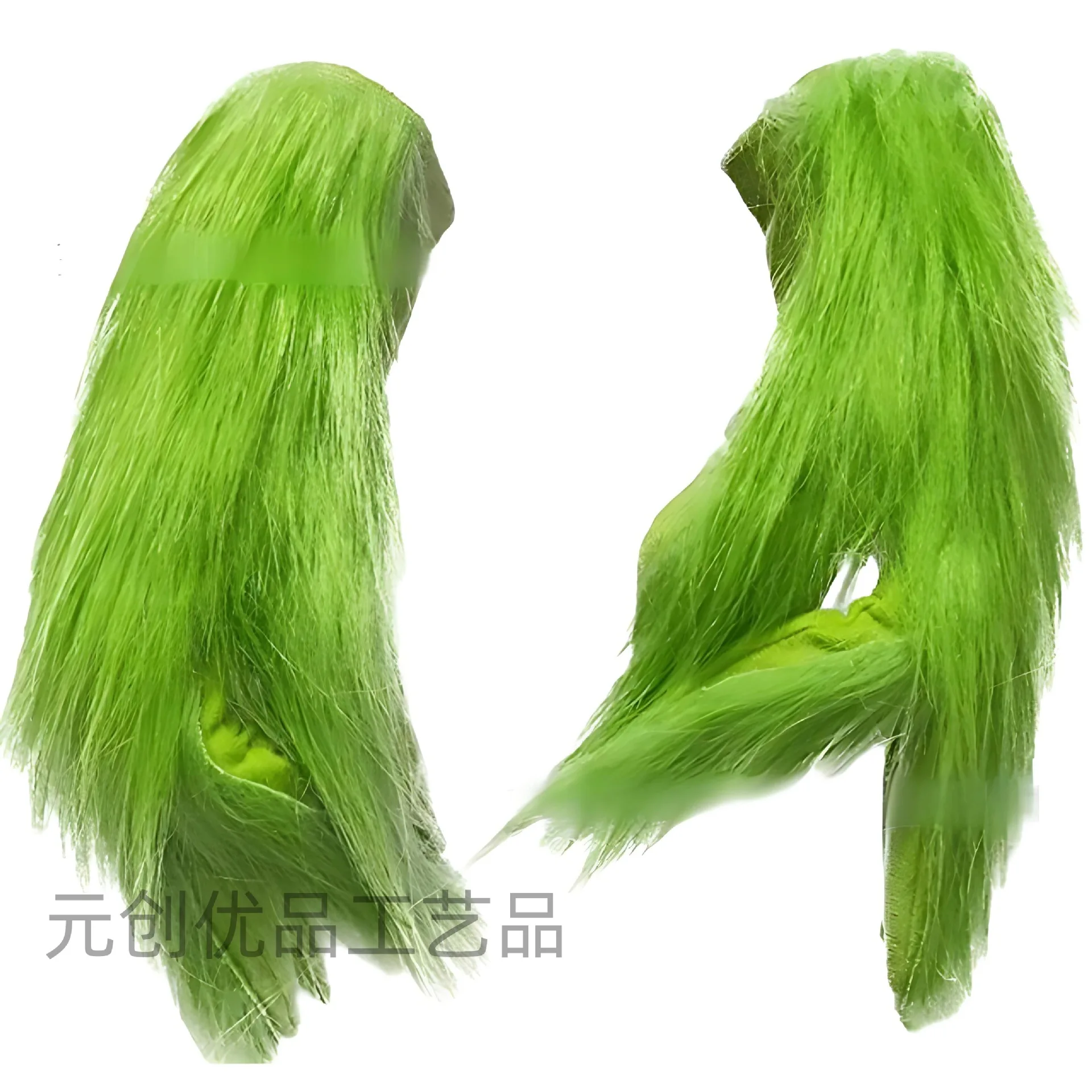 Christmas Santa Hat with Beard Green Furry Hand Gloves, Green Monster Costume Accessories for Adult Halloween Christmas Cosplay 4