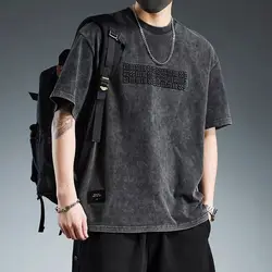Men's Vintage Plus Size Print Tops Tees Summer New Short Sleeve Letter Loose Youth Casual T Shirts Harajuku Fashion Men Clothing