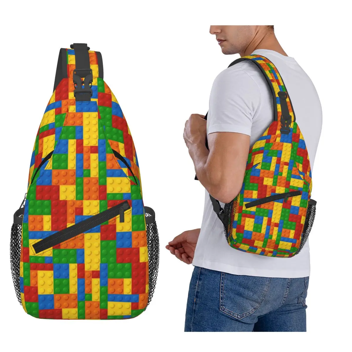 

Building Toy Blocks Chest Bag Men Sling Crossbody Backpack Chest Bag Traveling Hiking Daypack Shoulder Bag