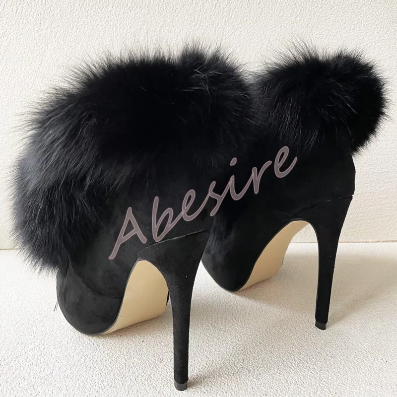 Autumn Suede Open-Toe Bare Boots Original Stiletto Heels Slip-On Furry High Heels Fashion Party Trend Banquet Short Boots 46 view 5