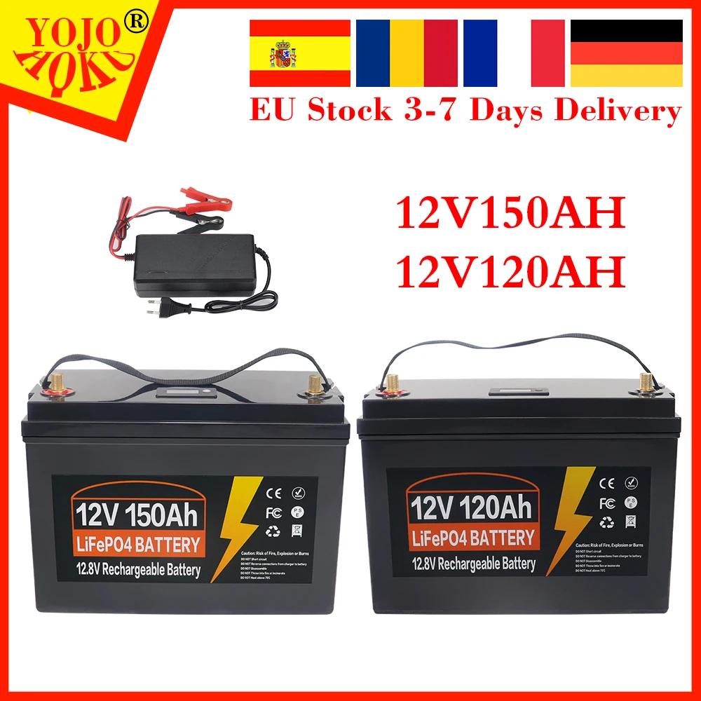 

12V 150AH LiFePo4 Battery Built-in BMS Lithium Iron Phosphate Cells 8000 Cycles For RV Campers Golf Cart Solar EU Stock Tax Free