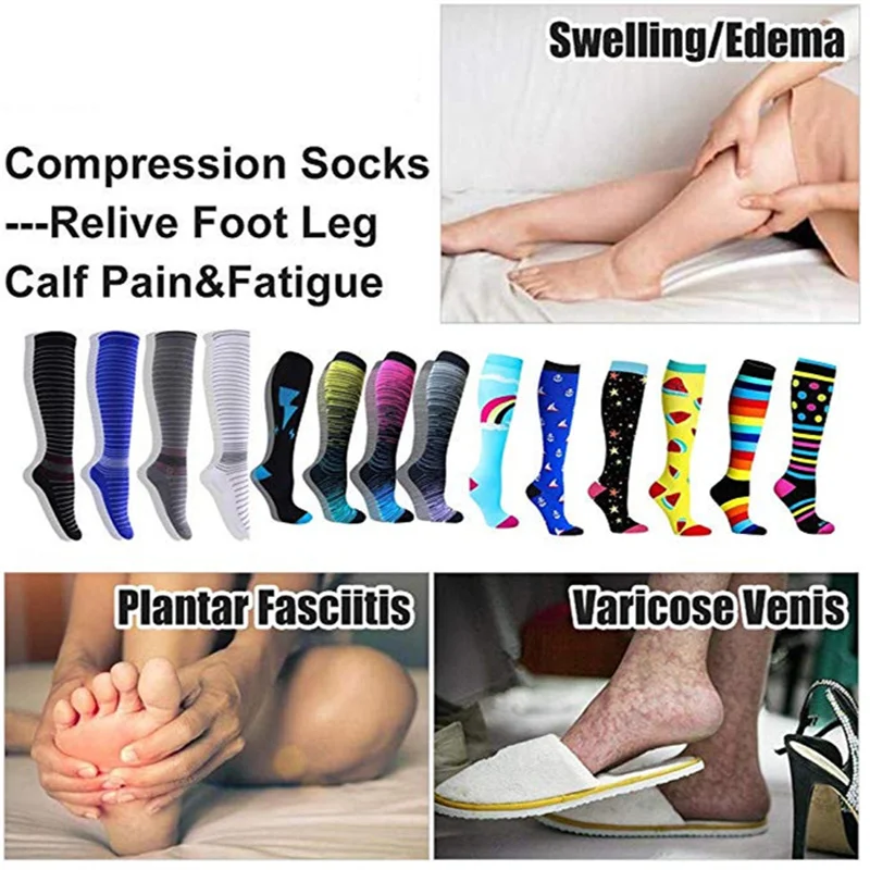 4 Pairs of Compression Socks Men Women Medical Varicose Veins Nursing Socks For Outdoor Running Pregnant Sports Socks