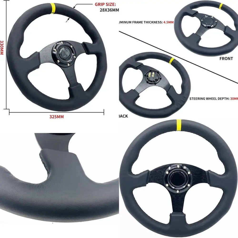 

13"/330mm Universal Racing Steering Wheel Yellow Stripe with Genuine Leather and Aluminum Frame for Racing/Car Sim Driving/JDM S