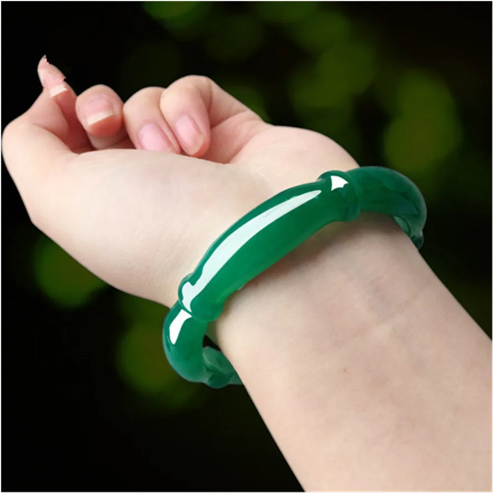 Natural High Quality Real Jade Chalcedony HandCarved Emerald Bangles Jewelry