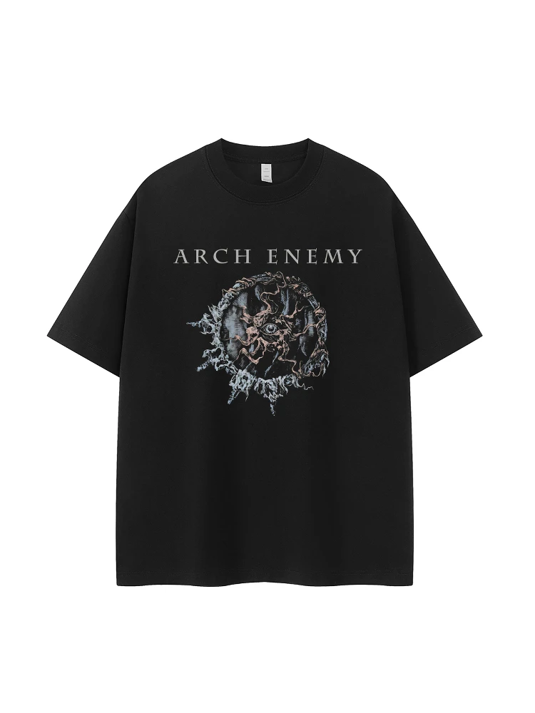 Arch Enemy Vintage American Streetwear Short Sleeve T-Shirt Shoulder-Drifted Casual Top for Youth Breathable Cotton Fashion