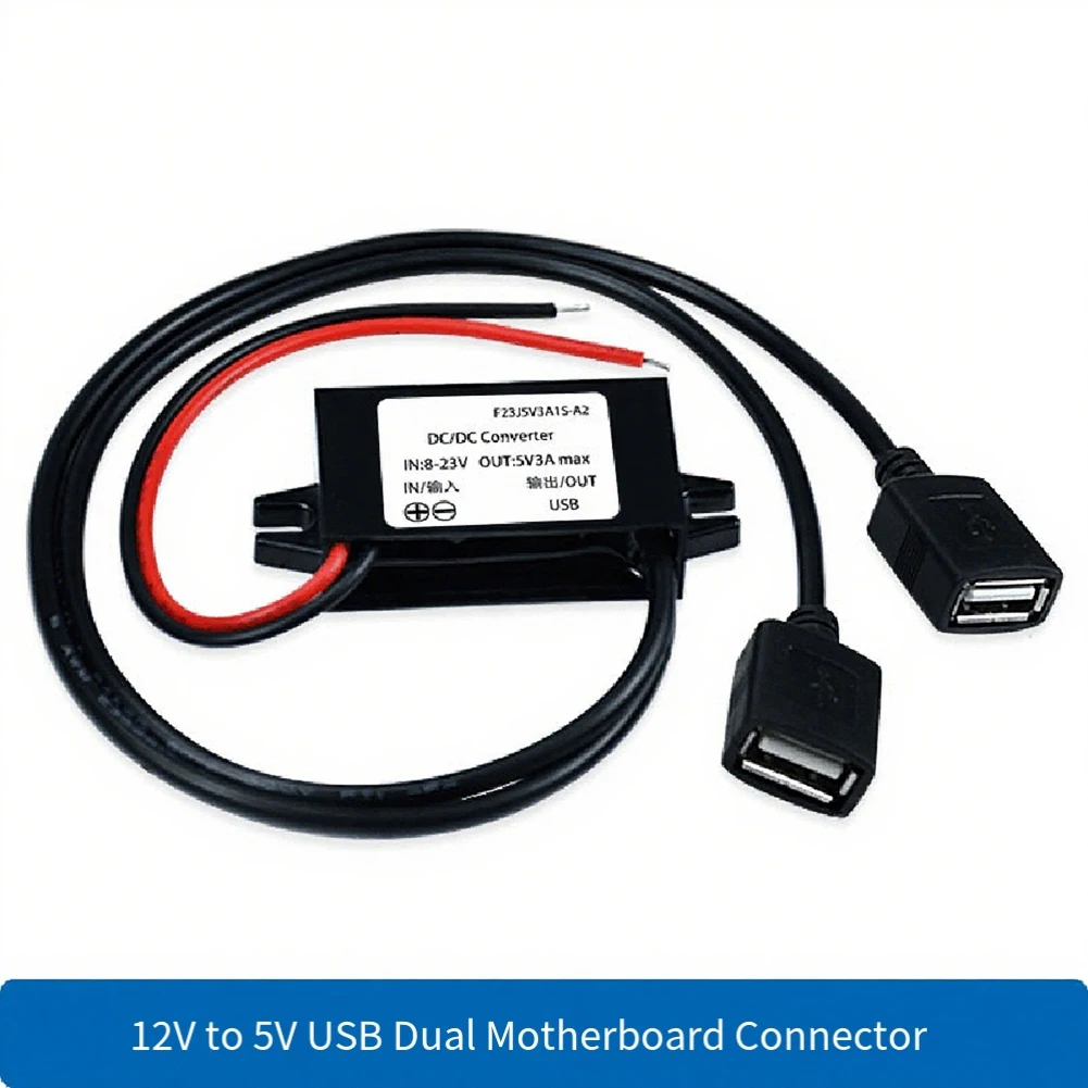 DC Step Down Voltage Converter 12V 23V to 5V USB Power Adapter with 3A Output and Dual USB Ports for Vehicles Outdoor Use
