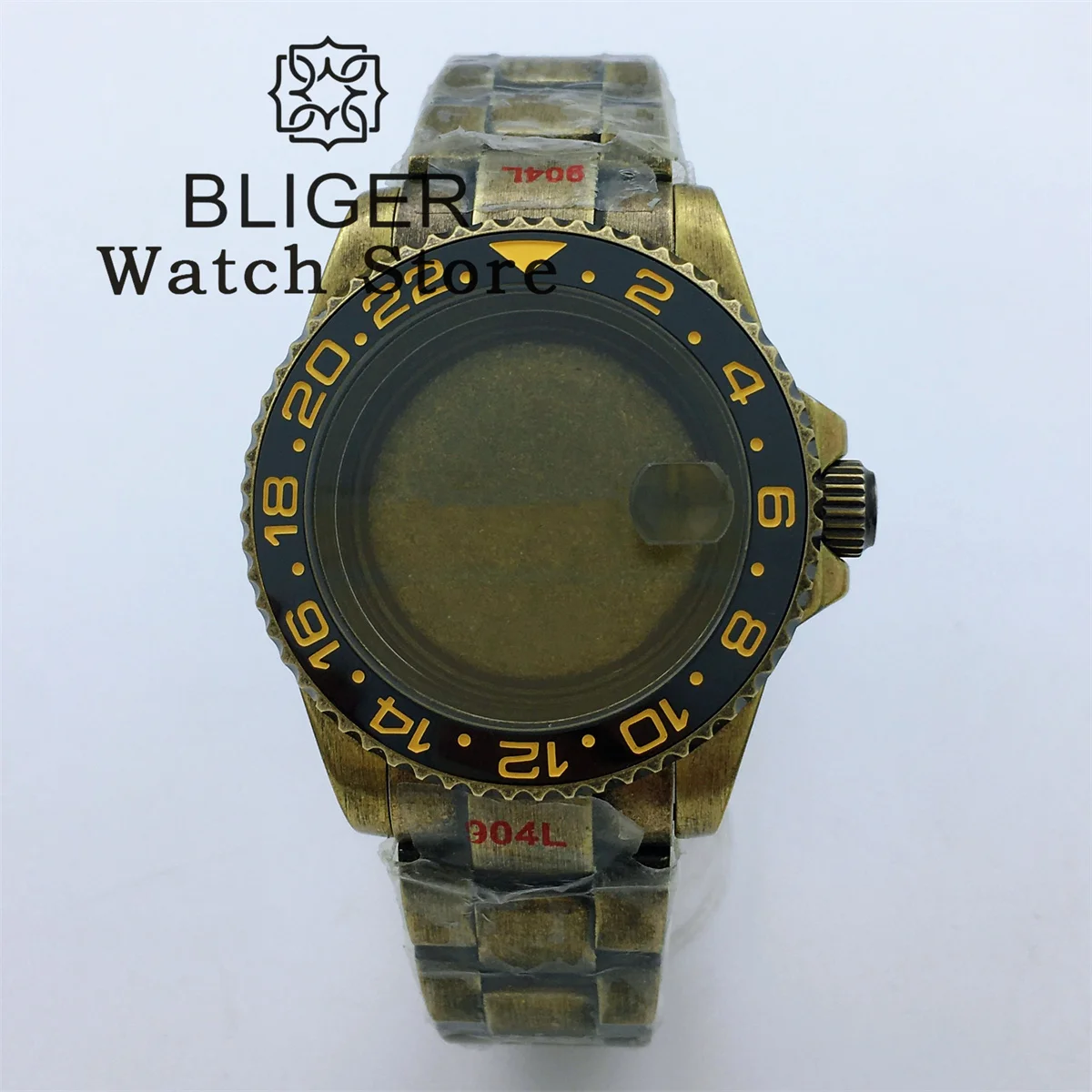 

BLIGER 40mm Bronze Diver Watch Case and Strap Ceramic Bezel Sapphire Glass Fit NH34 NH35 36 ETA2824 PT5000 Movement Screw Crown