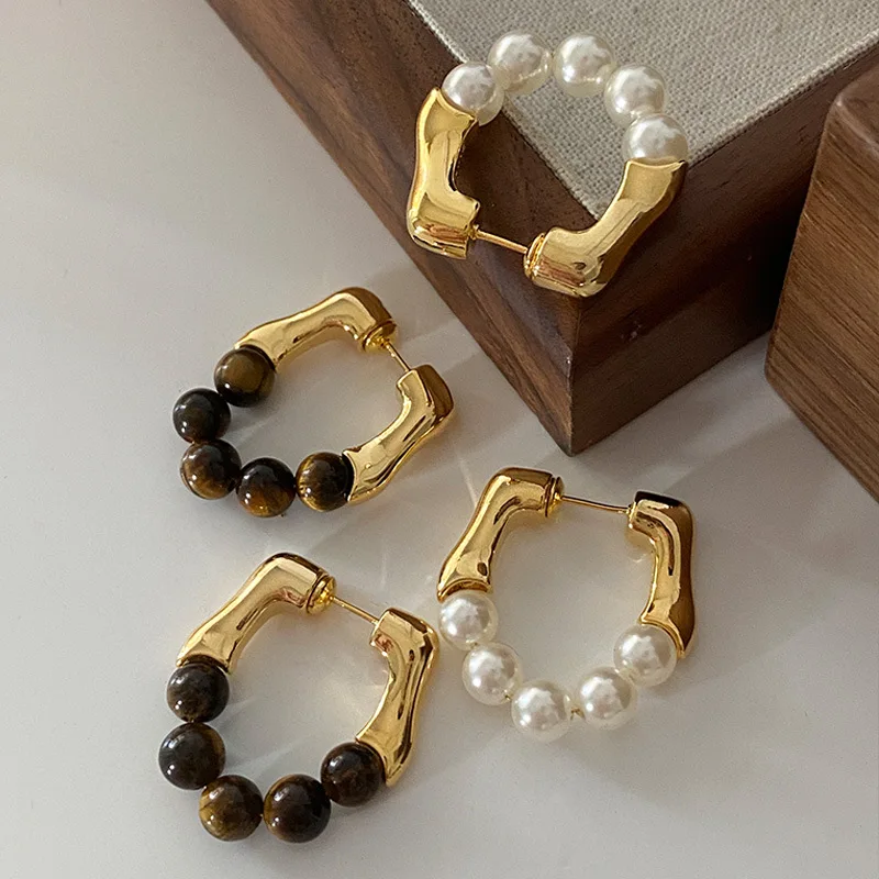 Kshmir-pendientes irregulares de Metal con piedra de ojo de Tigre, joyería Retro con personalidad europea y americana, accesorios de viaje