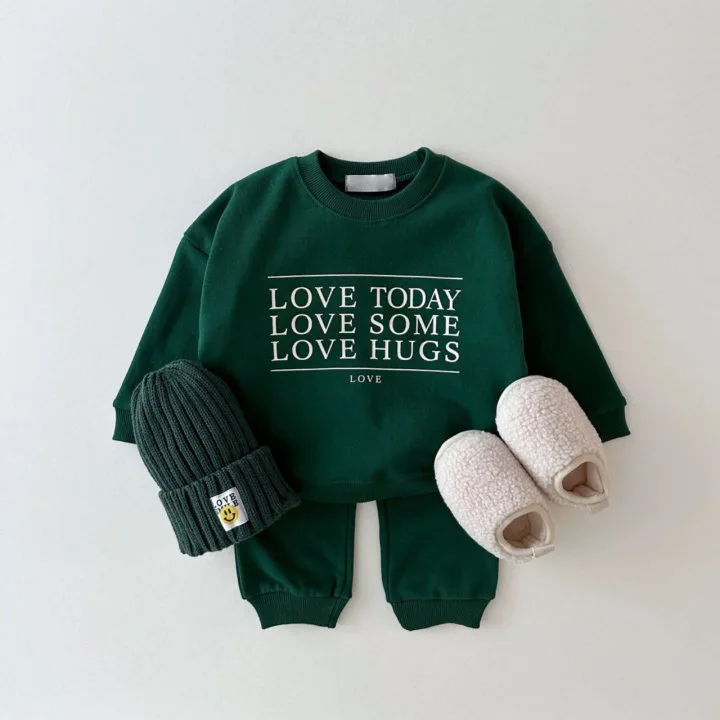 Autumn Children Letter Print Fashion Sweatshirt Set Boy Girl Baby Cotton Long Sleeve Tops+ Solid Pants 2pcs Kid Casual Tracksuit