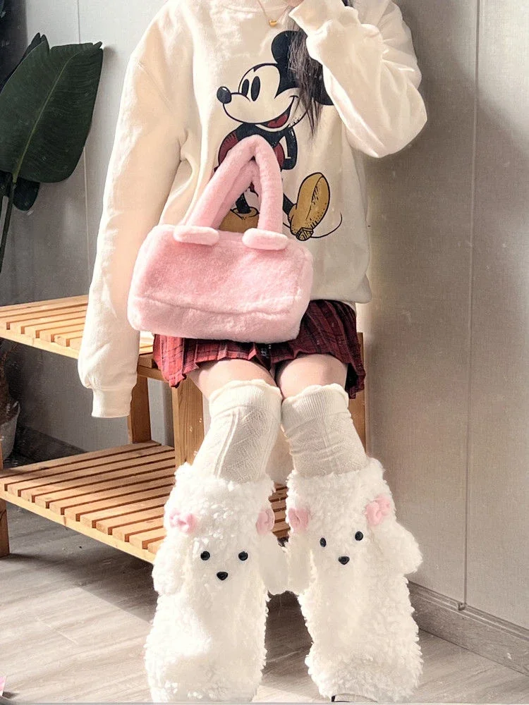 2025 hot sale Harajuku Women Lamb Wool Kawaii Dog Leg Warmers Japanese Preppy Style Socks Cute Bow Student Long Winter Foot Y2k