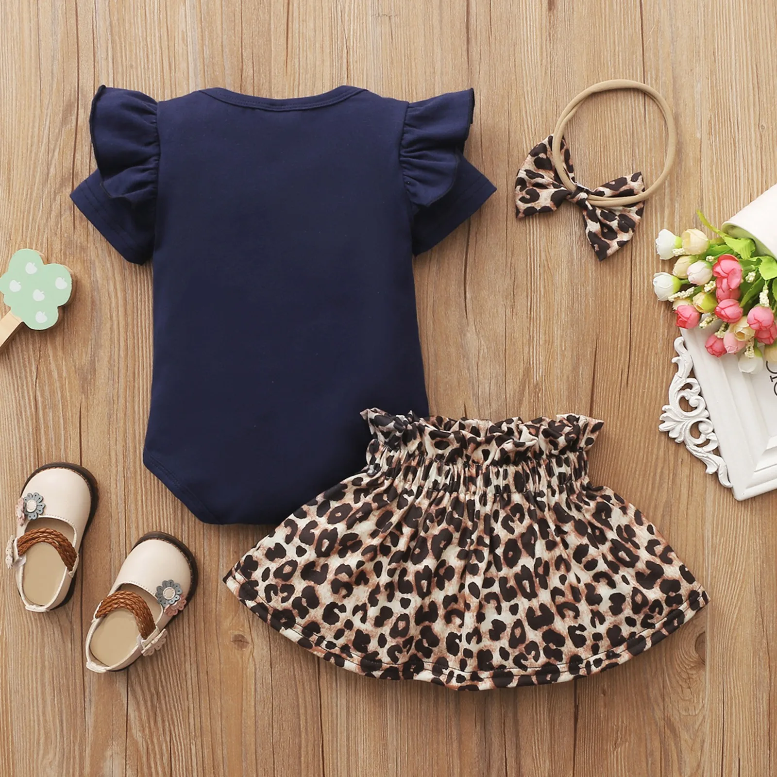 2024 Summer Dress Newborn Infant Baby Girls Valentine Leopard Print Romper Bodytsuit+Skirt Set детская одежда Ropa Para NiñAs