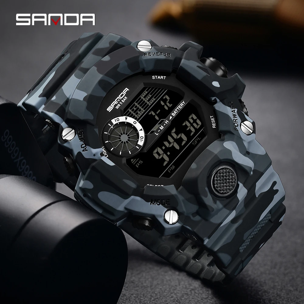 SANDA 2183 Reloj electrónico para hombre Reloj deportivo multifuncional resistente al agua con pantalla dual LED Reloj digital electrónico para hombre
