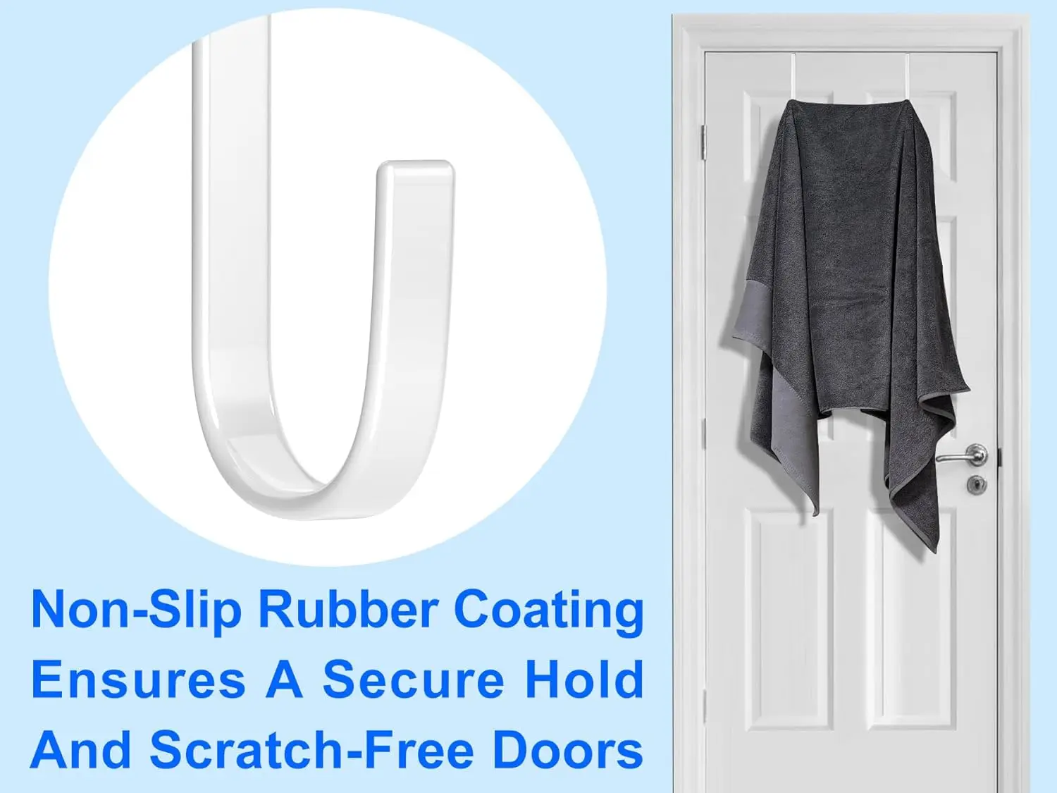 4 خطافات فوق الباب، فولاذية مع طلاء مطاطي، تناسب الأبواب حتى 1 3/8 بوصة، تحمل المناشف والملابس #5