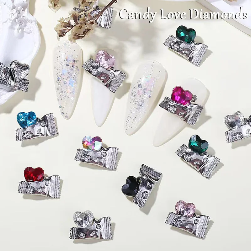 10 Stuks 3d Kleurrijke Candy Hart Diamant Nail Art Legering Nail Charms Diy Decoraties Kawaii Flatback Steentjes Accessoires