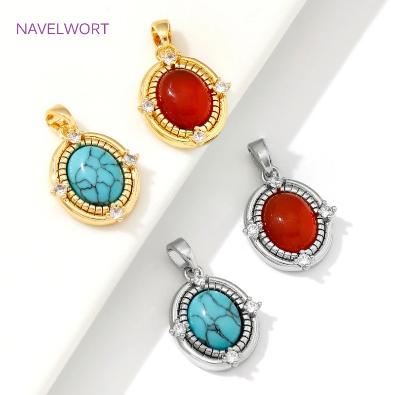 

18K Gold Plated Brass Oval Charms Pendants For Jewelry Making,Inlaid Zircon Jewelry Pendants DIY Necklaces Making Supplies