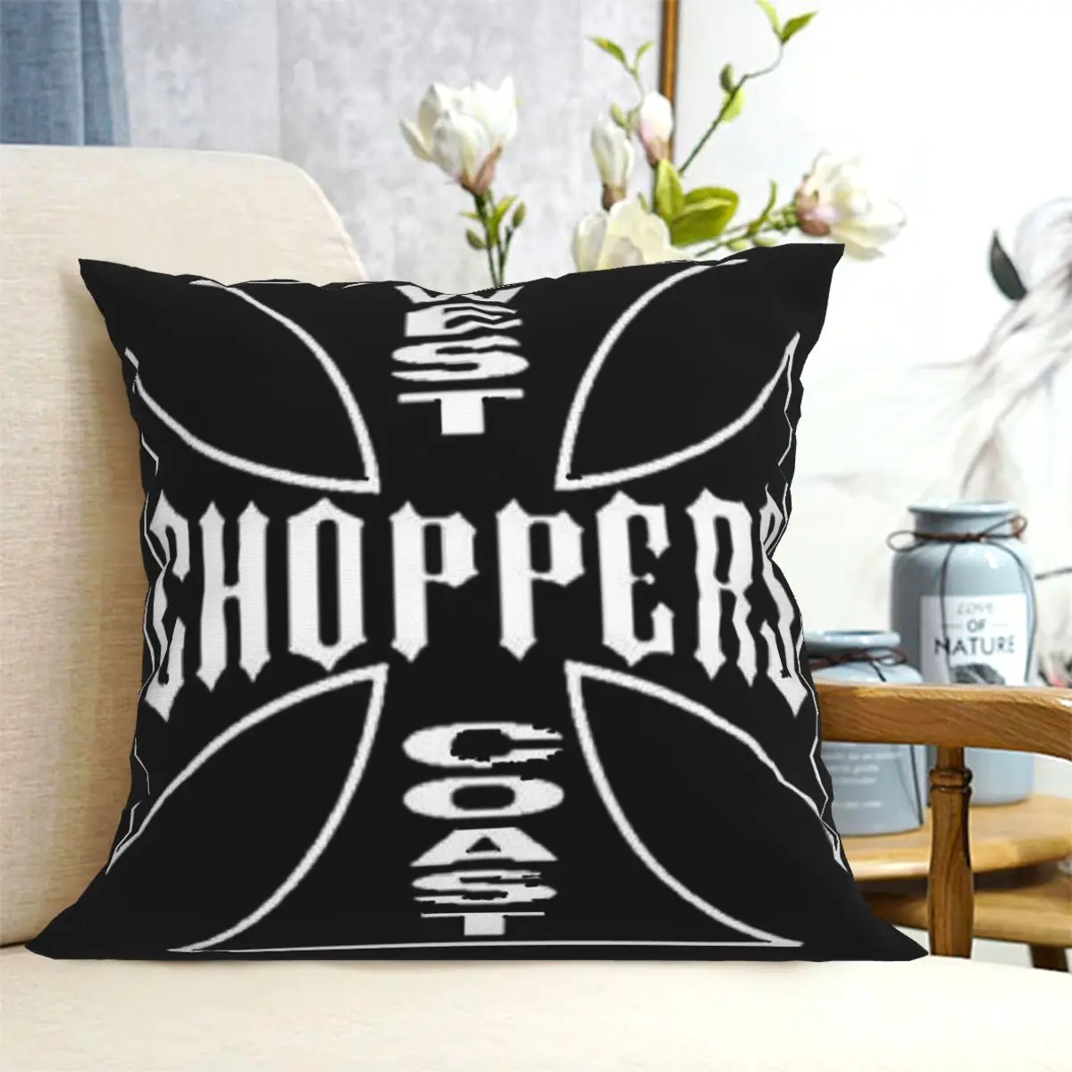 Personalized West Coast Iron Cross Choppers Square Pillowcase Cushion Cover Pillow Case Throw Pillow Cover for Home Bedroom Car
