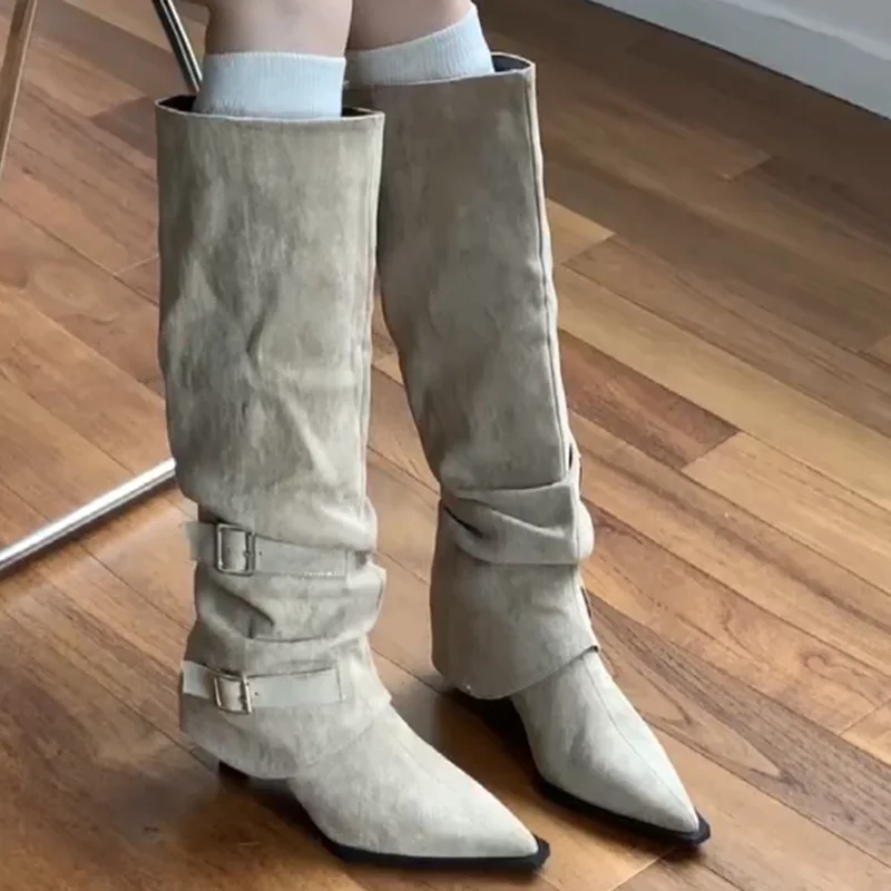 

Sexy High Heels Women's High Boots Pointed Toe Knee High Shoes 2025 Fashion Pumps Chelsea Boots New Winter Gothic Mujer Botas