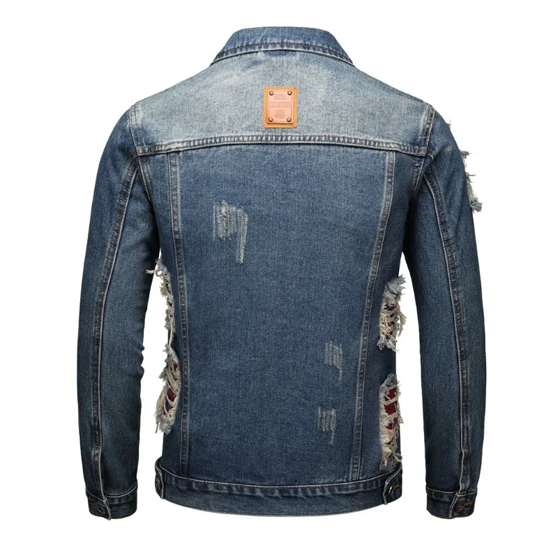 New Men's Retro classic Hole Motorcycle Jacket Y2K Streetwear Loose Fit Hip Hop mens jacket Fashion Casual Trendy Men Clothing