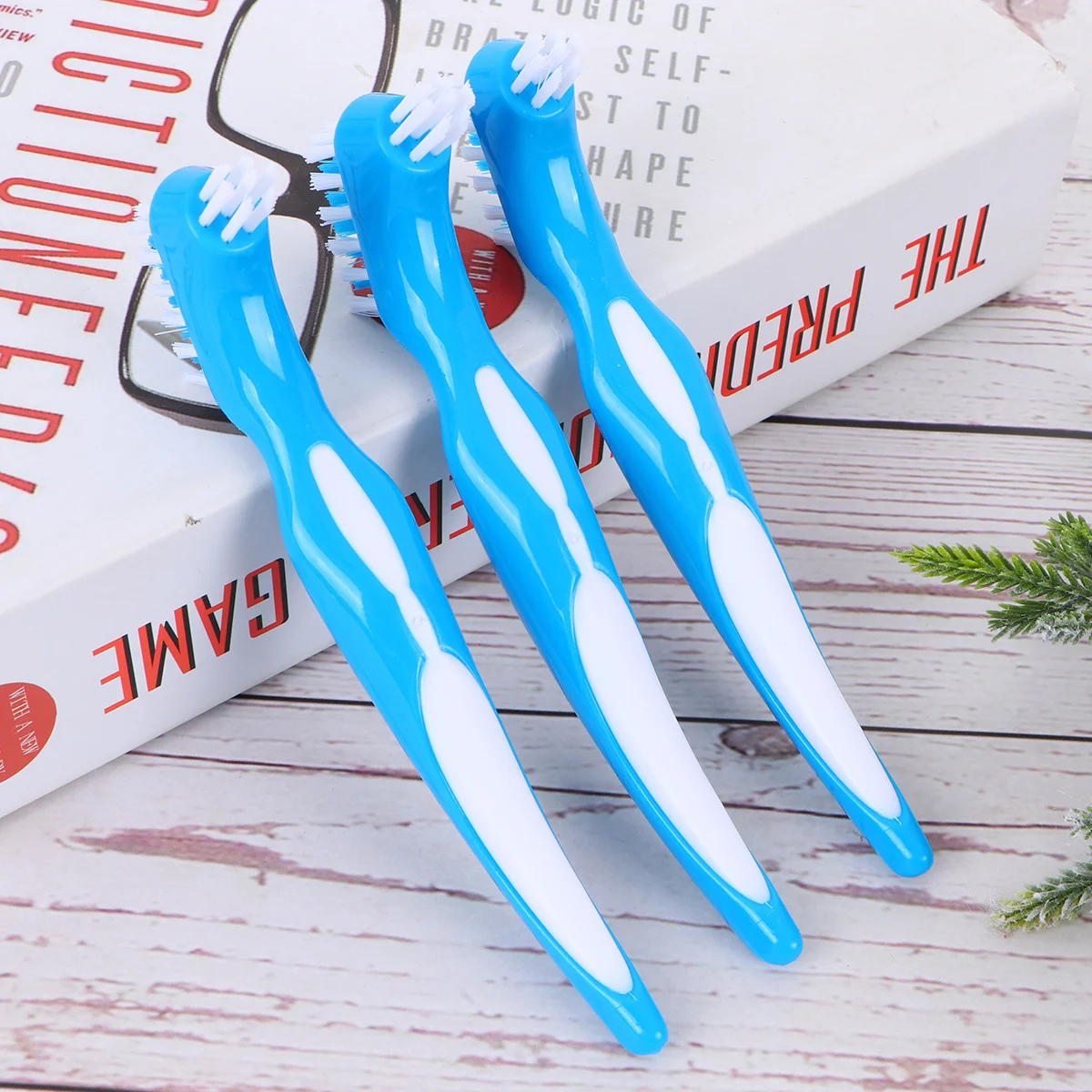 

3Pcs Premium Denture Brush Double Head False Teeth Cleaner Anti-Slip Handle Effective Stain Removal Long-Lasting Blue