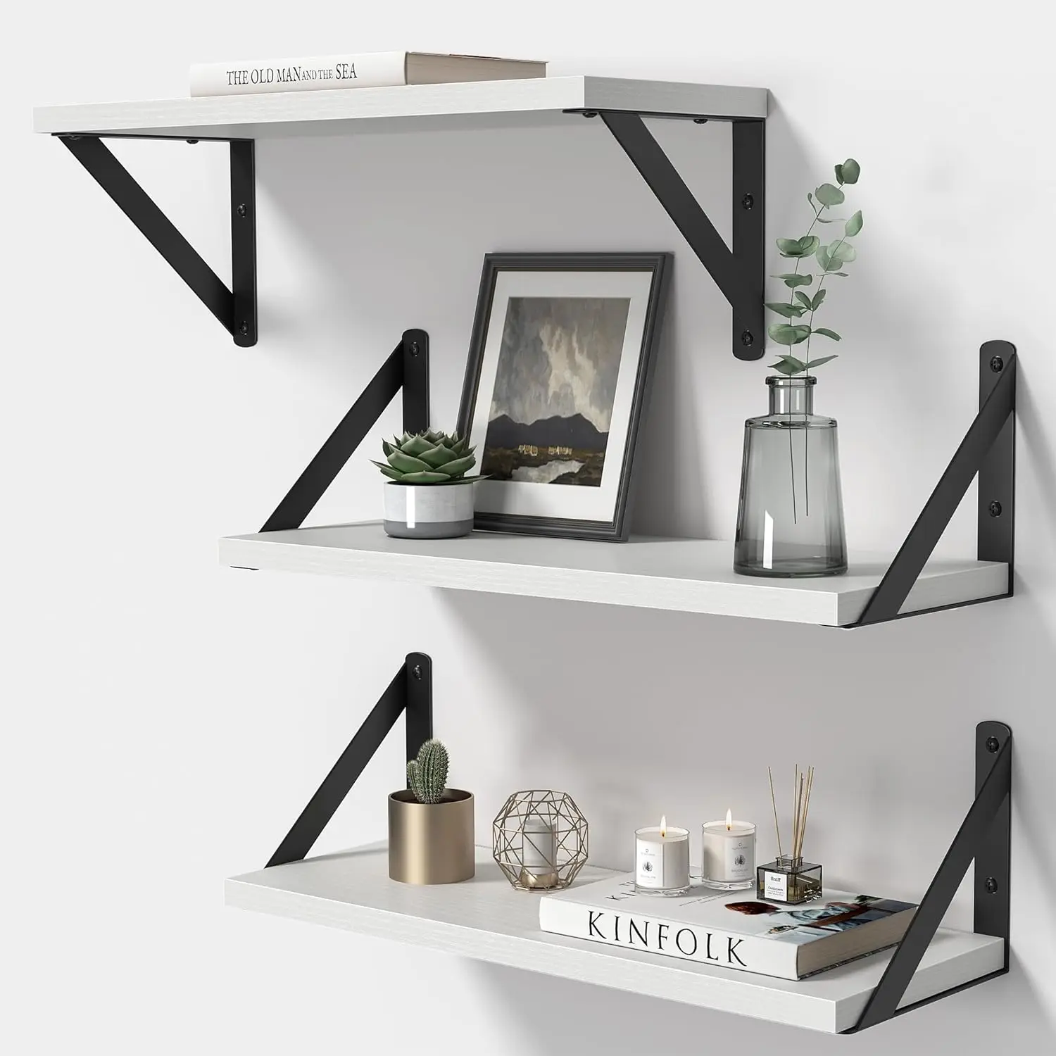 

Floating Shelves for Wall, 16 Inch Long Wood Floating Shelves Set of 3, Wall Mounted Hanging Shelf for Bathroom Bedroom