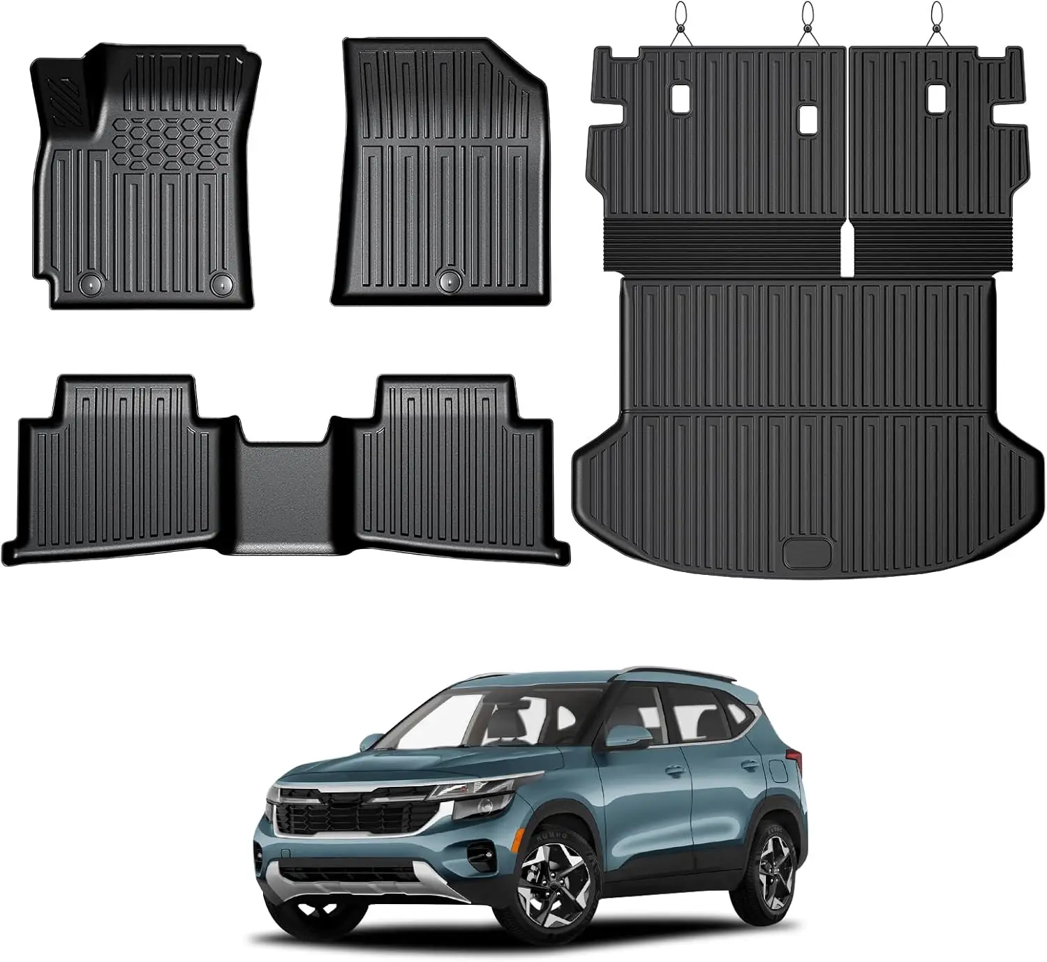 All-Weather TPE Floor Mats in Brown for 2024-2026 Kia Seltos, Full Coverage & Protective (Not fit Subwoofer)