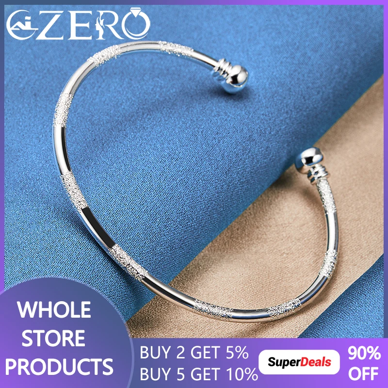 ALIZERO 925 Sterling Silver Frosted Smooth Opening Bangle Bracelet For Women Man Wedding Engagement Party Jewelry Accessories