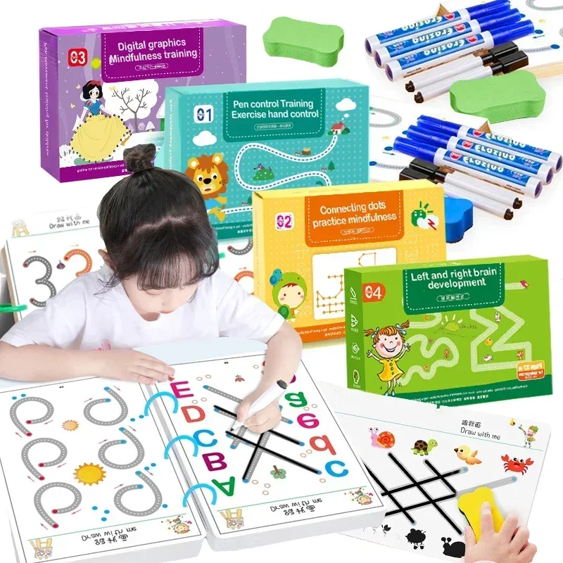 Mainan menggambar Montessori anak-anak, pena kontrol bentuk warna, Set permainan pertandingan matematika, kegiatan belajar balita, mainan pendidikan