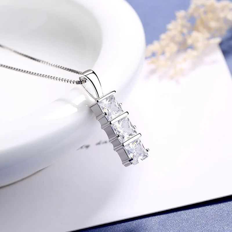 Collar con Colgante de Moissanita de 3 Piedras, Color D, VVS1, Diamante Cuadrado de Laboratorio, Plata de Ley 925, Joyería, Gargantilla de Plata, Regalos