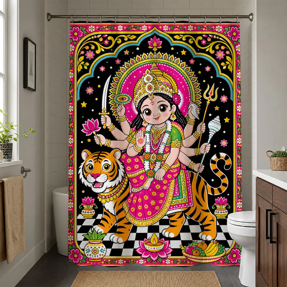 Majestic Hindu Goddess Shower Curtain Waterproof Bathroom Liner Colorful Indian Art Decor Divine Mythology Bollywood Style for B