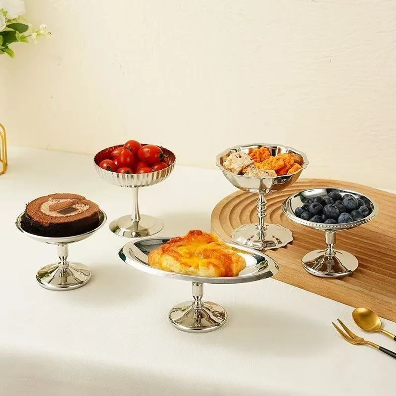 Vaso de Postre de Acero Inoxidable 304, Tazas para Helado, Copa para Ensalada, Tazón Retro de Base Alta para Fruta, Yogur, Bocadillos, Vajilla para Bar